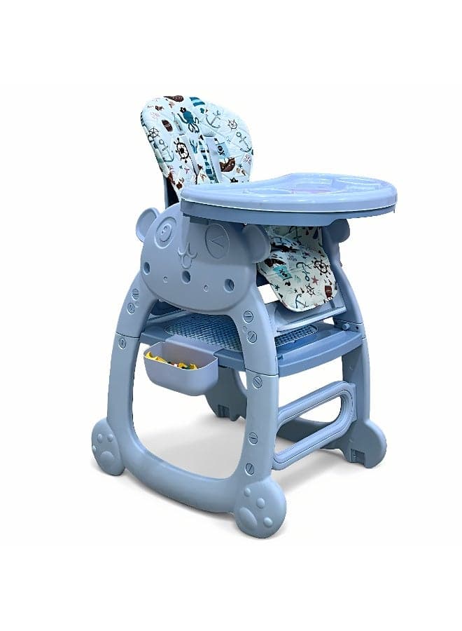3-in-1 convertible highchair and rocking chair, blue — main view