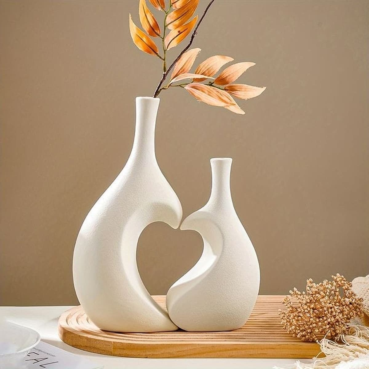 White pottery vase set of 2, high-quality matte finish