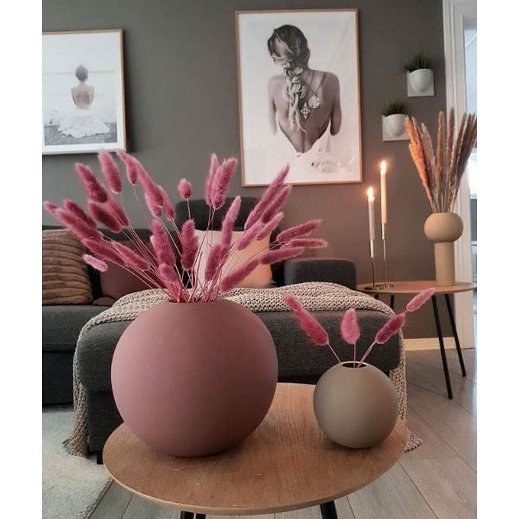 Pink and beige pottery vase set of 2, rounded matte forms