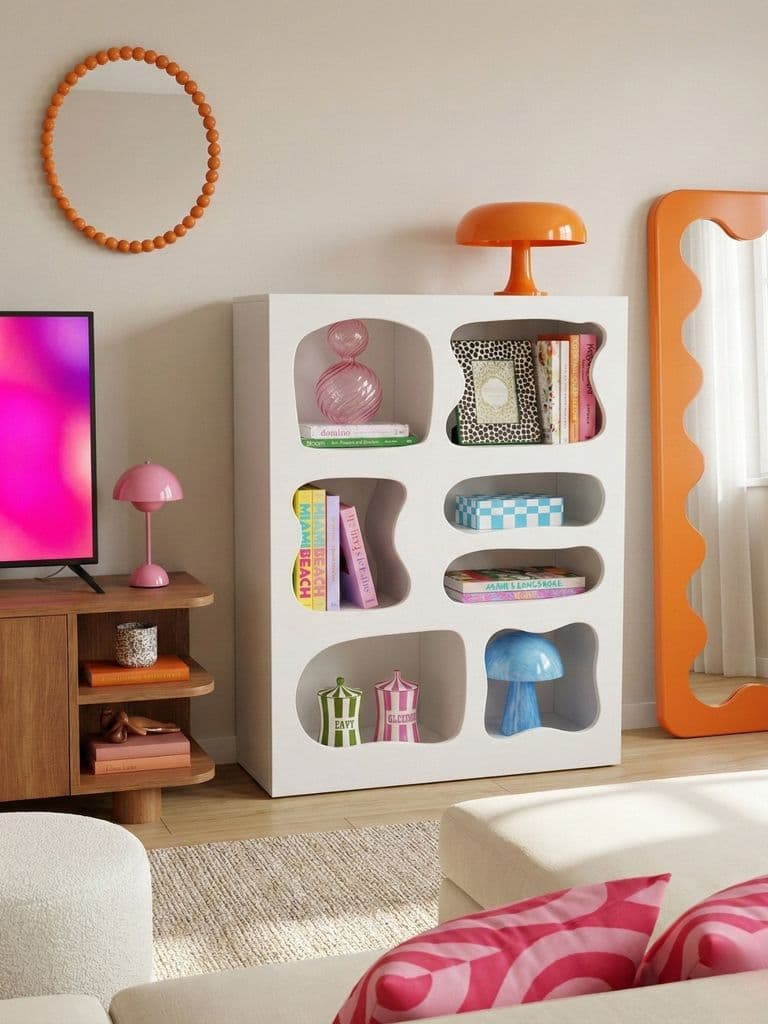 The Blob Rack LED Bookcase, 110cm, plywood organic shelving unit — main view