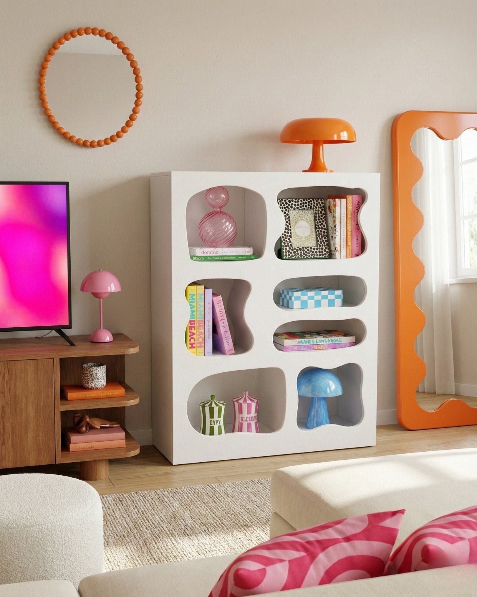 The Blob Rack LED Bookcase, 110cm, plywood organic shelving unit — main view