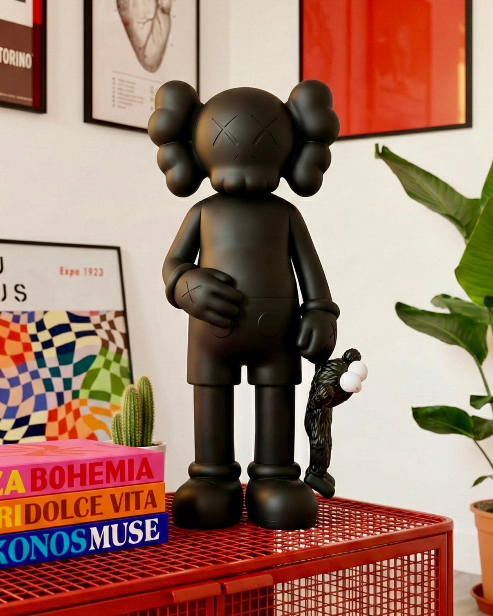 KAWS Share Figure, black vinyl art toy with black BFF companion — main view