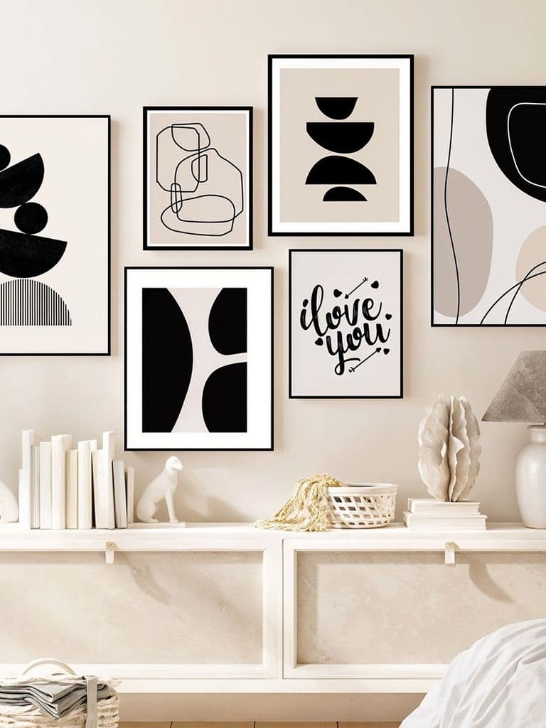Spanish MDF Wood Tableau Set, 6 pieces, black and white — main view