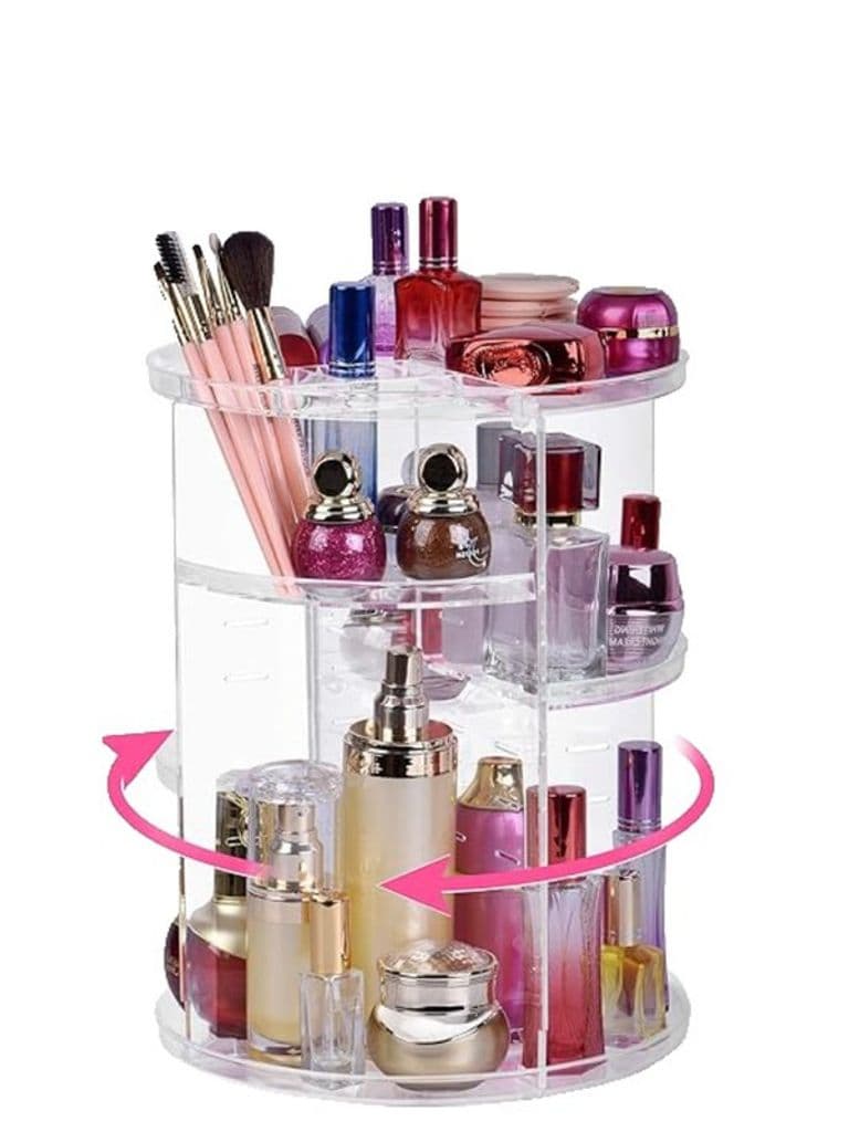 360 Degree Rotary Makeup Organizer Multifunctional Adjustable Cosmetics Storage Jewelry and Perfume Display Box Transparent ABS