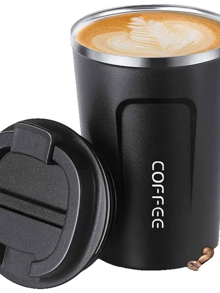 Airbow Stainless Steel Thermal Coffee Mug Leak-Proof Double Wall Insulated Travel Cup Black 380ml