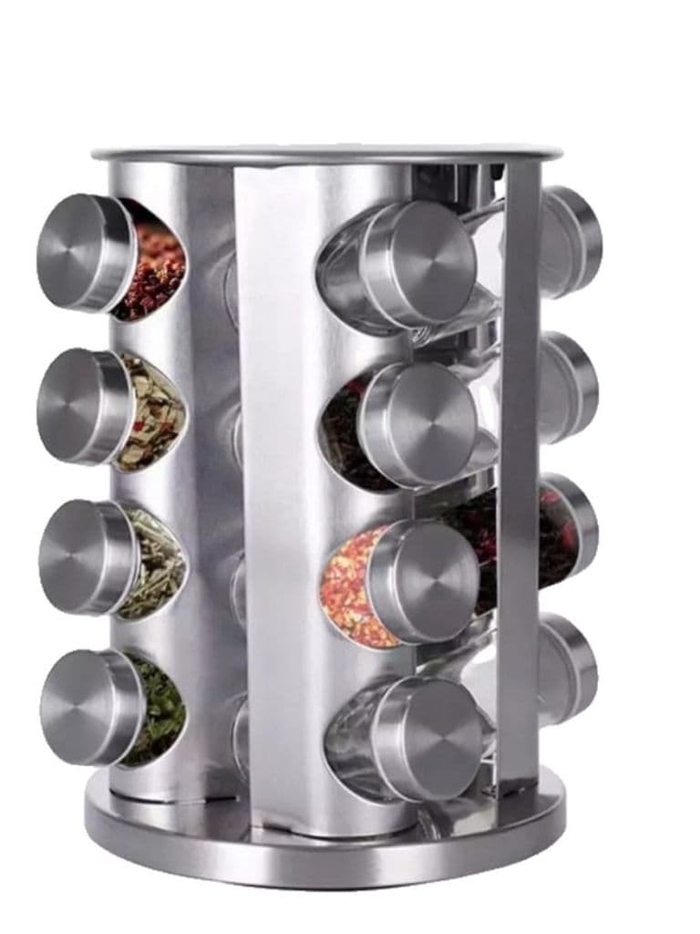 Generic 16-Piece Rotating Spice Rack Set with Glass Jars and Stainless Steel Stand Copper Color XL