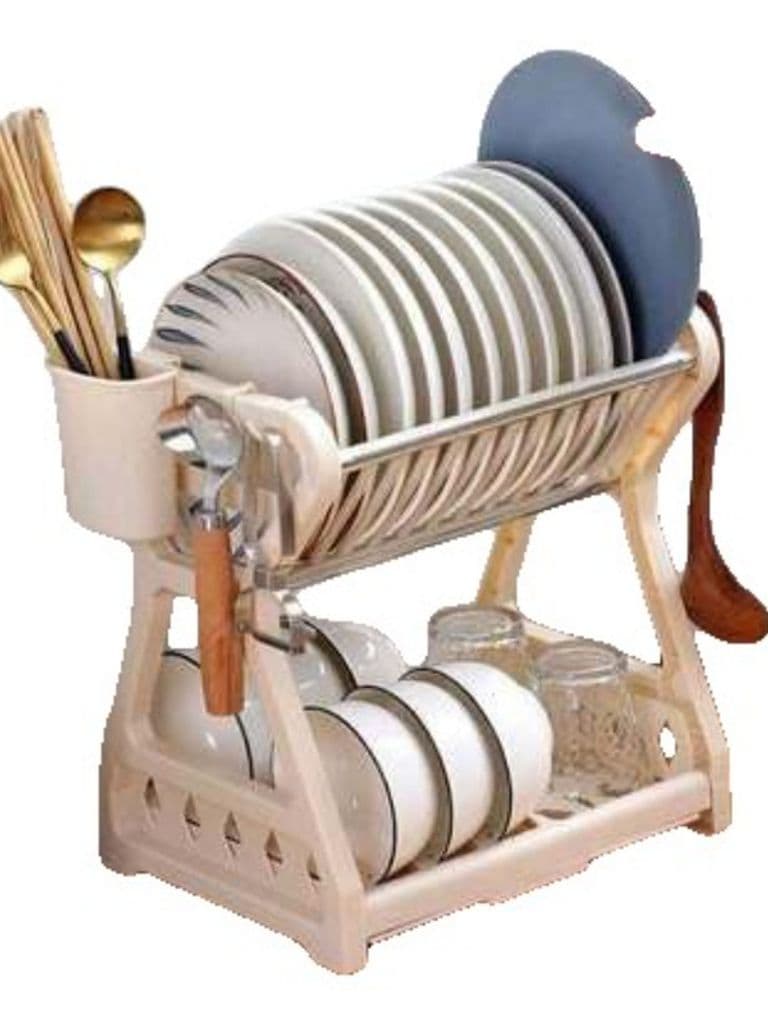 Generic 2-Tier Dish Drying Rack Kitchen Organizer with Utensil Holder Space Saving Drainage System
