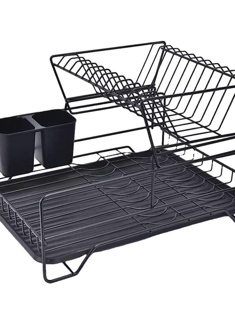 Generic American Style 2-Tier Kitchen Dish Drying Rack with Removable Shelf and Spoon Strainer Stainless Steel Silver