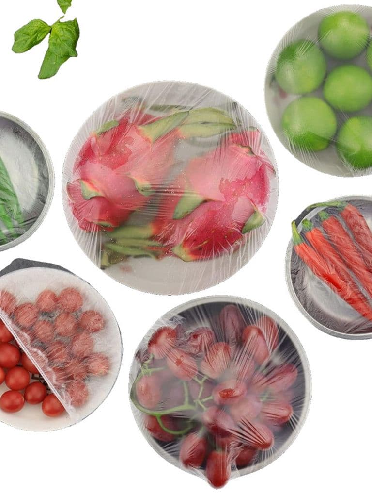 Generic Elastic Plastic Food Storage Covers Clear Stretchable PE Cling Film Bags for Fruit Preservation 100 Pieces