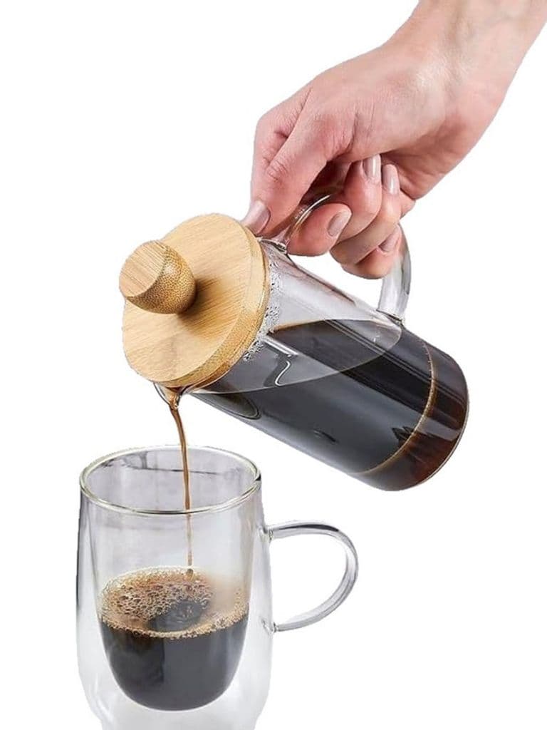 Generic Glass French Press Coffee Maker with Bamboo Lid Clear Pyrex Heat Resistant 1000ml Pour Over Style