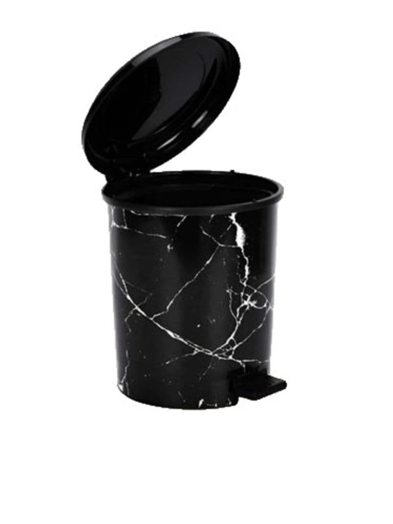 Generic Marble Finish Pedal Trash Can with Secure Lid Black