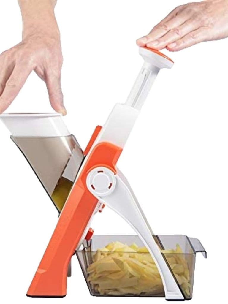 Generic Multifunctional Adjustable Mandoline Vegetable Slicer with Collecting Basin and Japanese Stainless Steel Blades Orange