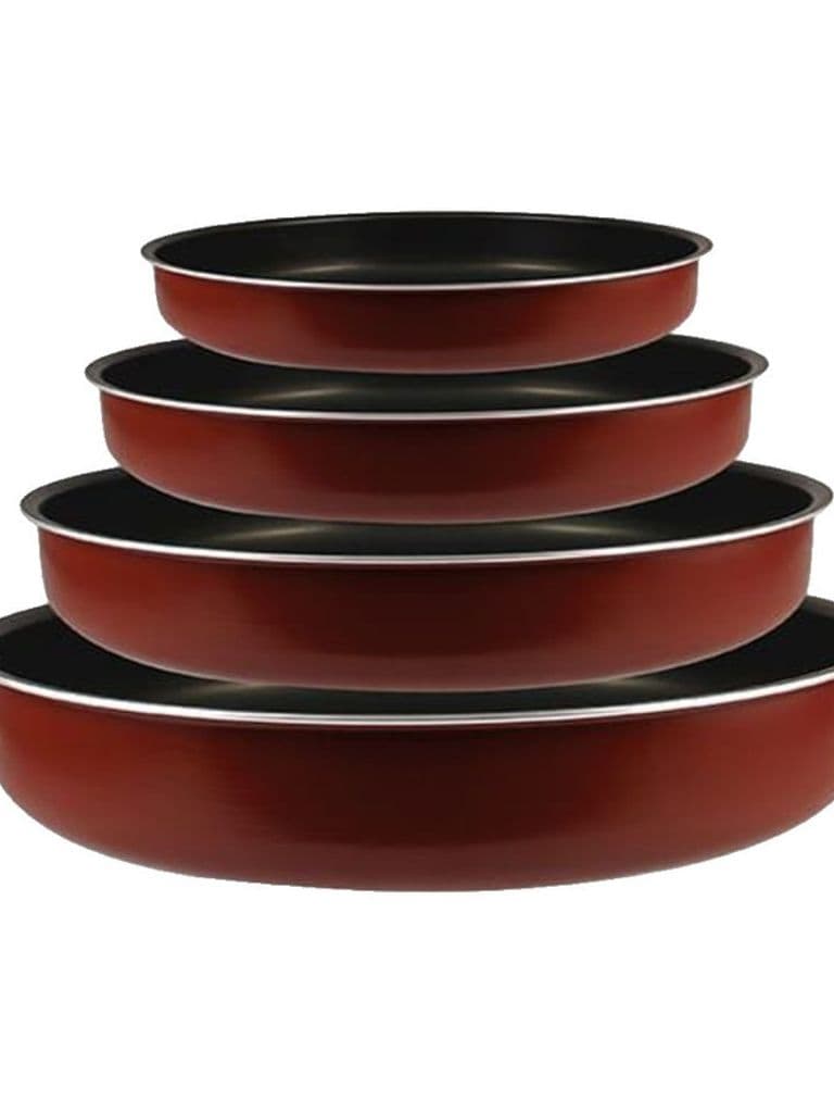 Generic Non-Stick Round Oven Tray Set 4 Pieces Red Metal Bakeware for Cake and Pizza