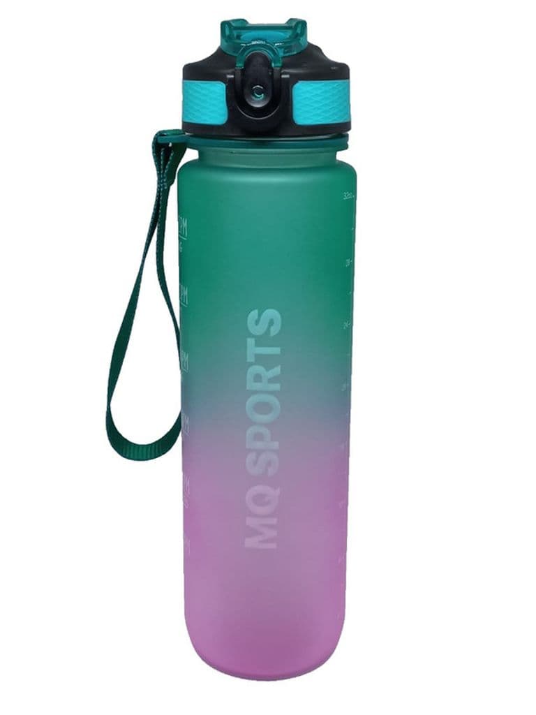 MQ Motivational Water Bottle with time markers to remind you to drink high quality water and juice