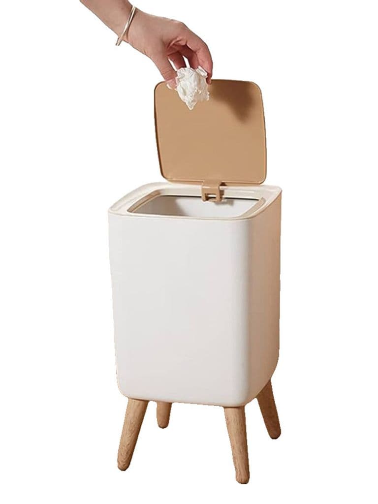Touch Basket Square Plastic 10L White with Automatic Pressure Lid